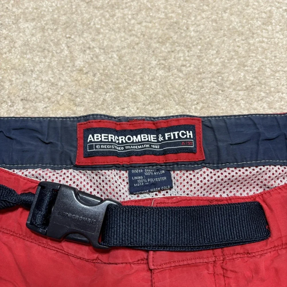 Vtg Abercrombie & Fitch Swim Shorts Mens Medium Red Lined Cargo Trunks Belt 90s